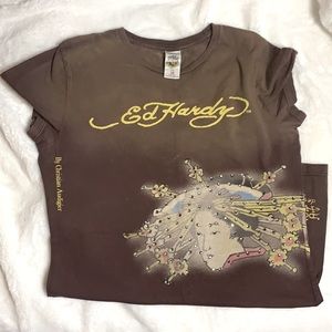 Floral Rhinestone Graphic Tee by Ed Hardy